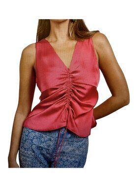 SKIES ARE BLUE Womens Blouse RAspberry Sorbet Drawstring Front NWT